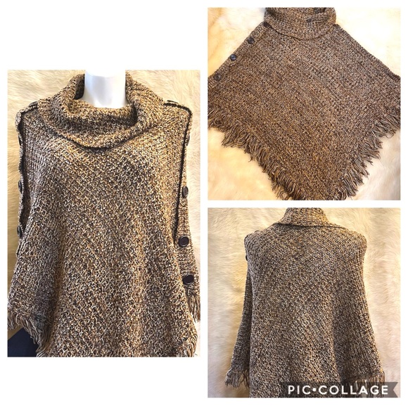 Caren Sport Sweaters - Cowl Neck Fringed Poncho